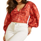 GUESS Women's Floral Button Down Erika Blouse Pink Size Large