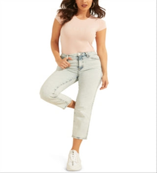 GUESS Women's Beaded Logo T-Shirt Pink Size XL