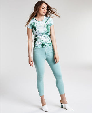 GUESS Women's Marble Print Logo T-Shirt Green Size Medium