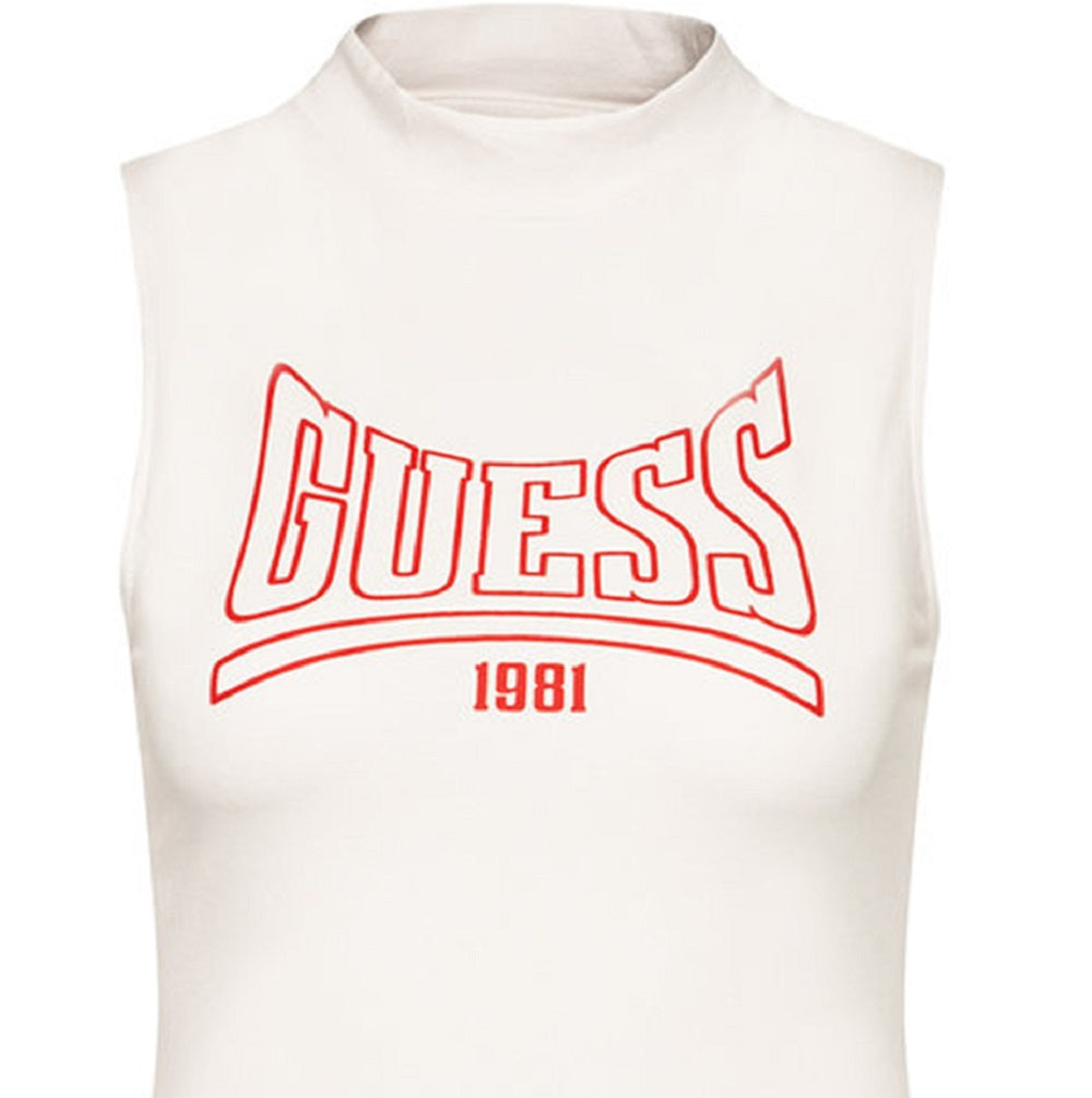 GUESS Women's Sleeveless Mock Neck Logo Top White Size Large