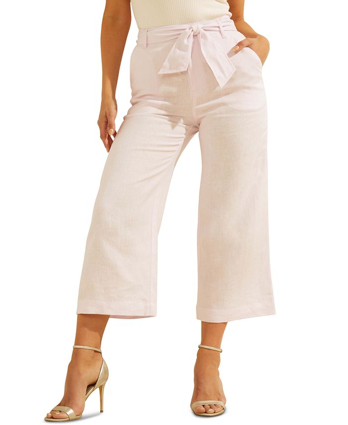 GUESS Women's Tessa Linen Culotte Pants Pink Size Large