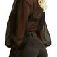 GUESS Women's Yora Sheer Balloon Sleeve Shirt Black Size Large