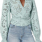 GUESS Women's Kamy Eyelet Tie Front Wrap Top Green Size M