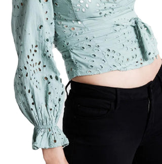 GUESS Women's Kamy Eyelet Wrap Blouse Green Size Large