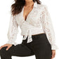 GUESS Women's Kamy Cotton Eyelet Tie Front Top White Size Small