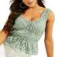 GUESS Women's Woven Eyelet Tie Shirred Buttoned Sleeveless Scoop Neck Top Green Size Medium