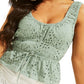 GUESS Women's Woven Eyelet Tie Shirred Buttoned Sleeveless Scoop Neck Top Green Size Medium