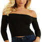 GUESS Women's Off The Shoulder Crop Top Black Size Large