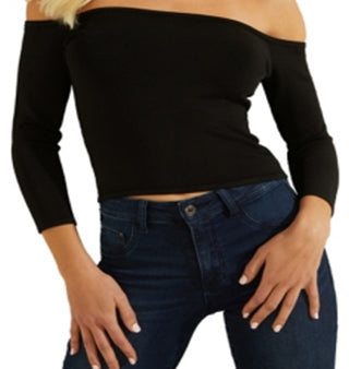 GUESS Women's Off The Shoulder Crop Top Black Size Large