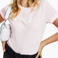 GUESS Women's Roll Cuff Logo Graphic Tee Pink Size Large