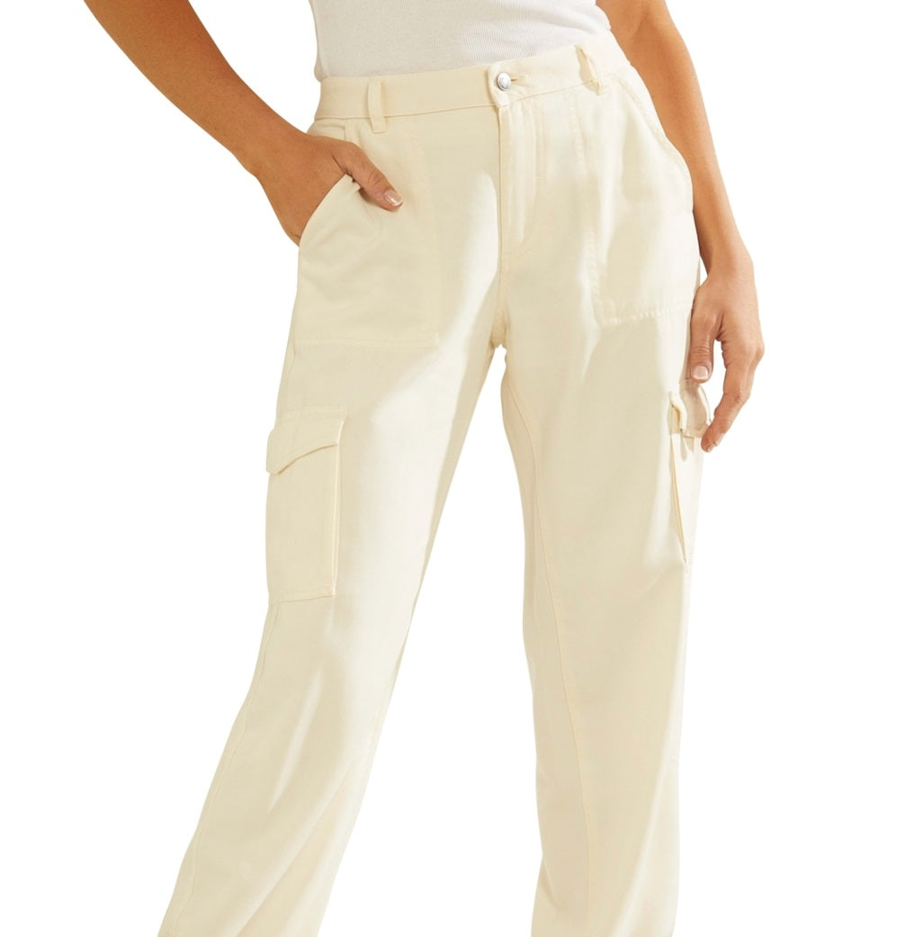 GUESS Women's Bowie Chino Cargo Pants White Size 28