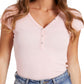 GUESS Women's V Neck Logo Henley T-Shirt Pink Size X-Small