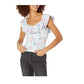 GUESS Women's Veronika Ruffled Floral T-Shirt Blue Size Large