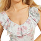 GUESS Women's Veronika Double Ruffled Printed Top Blue Size Small