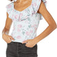 GUESS Women's Veronika Double Ruffled Printed Top Blue Size X-Small