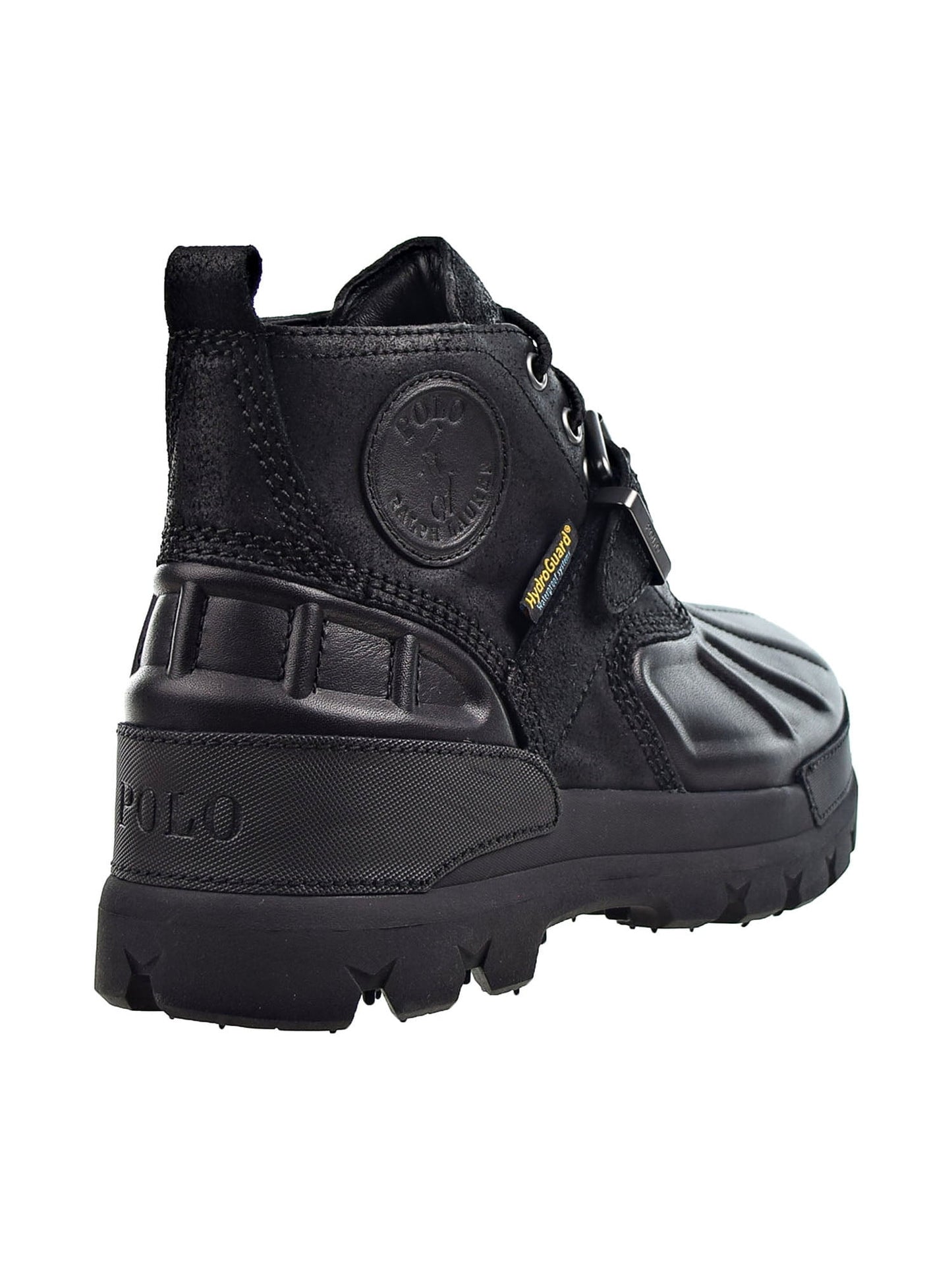 Ralph Lauren Men's Waterproof Buckle Accent Oslo Round Toe Wedge Lace Up Leather Boots Black