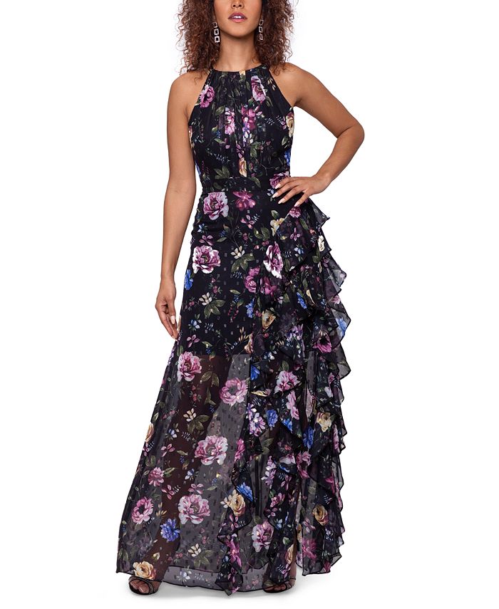 Betsy & Adam Women's Metallic Pleated Ruffled Dress Black Size 6