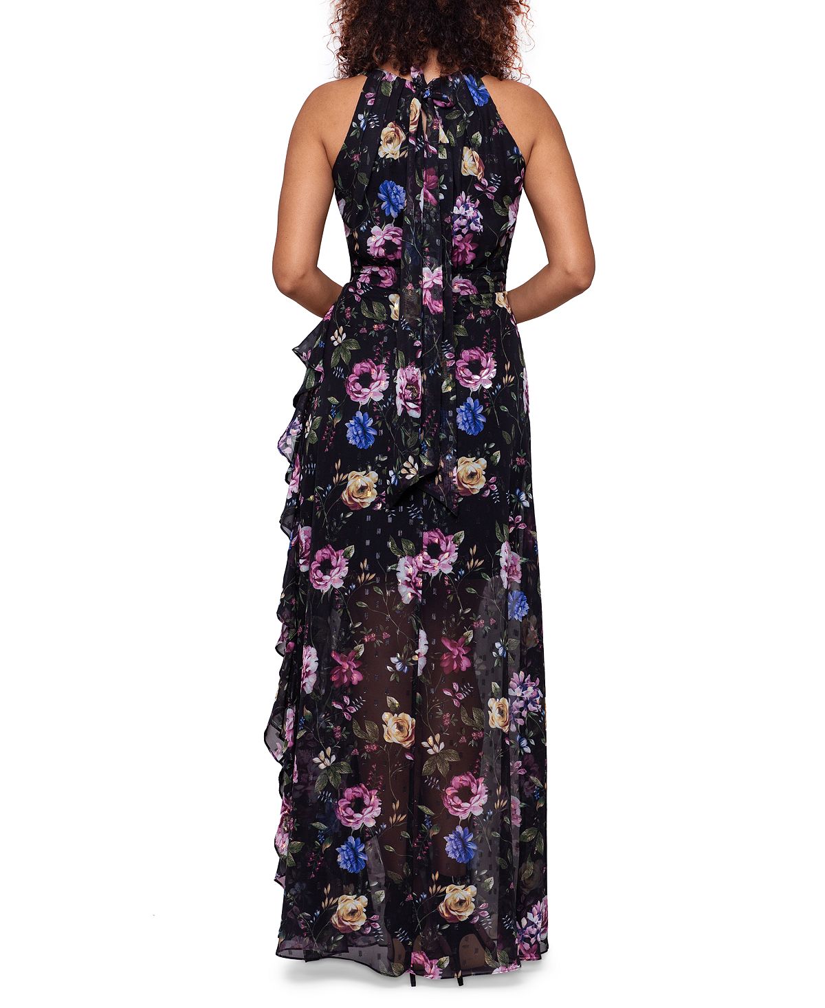 Betsy & Adam Women's Metallic Pleated Ruffled Dress Black Size 6