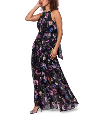 Betsy & Adam Women's Metallic Pleated Ruffled Dress Black Size 6