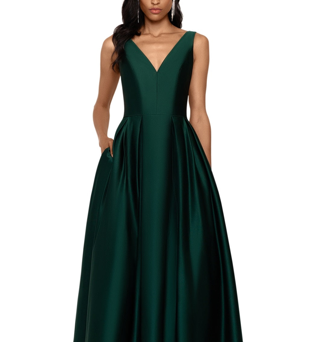 Betsy & Adam Women's Satin High Low Ball Gown Green Size 4