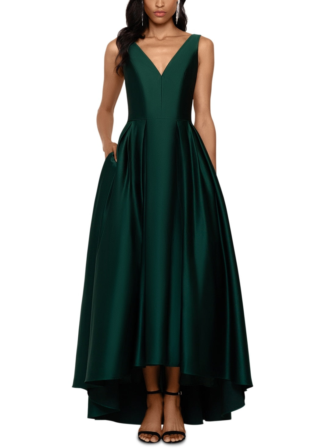 Betsy & Adam Women's Satin High Low Ball Gown Green Size 6