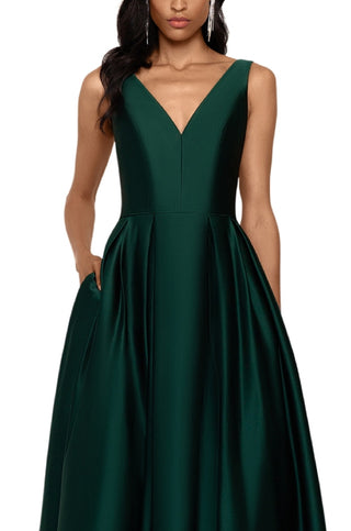 Betsy & Adam Women's Satin High Low Ball Gown Green Size 10