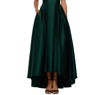 Betsy & Adam Women's Satin High Low Ball Gown Green Size 14