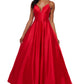 Betsy & Adam Women's Satin V Neck Ball Gown Red Size 2
