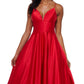 Betsy & Adam Women's Satin V Neck Ball Gown Red Size 2