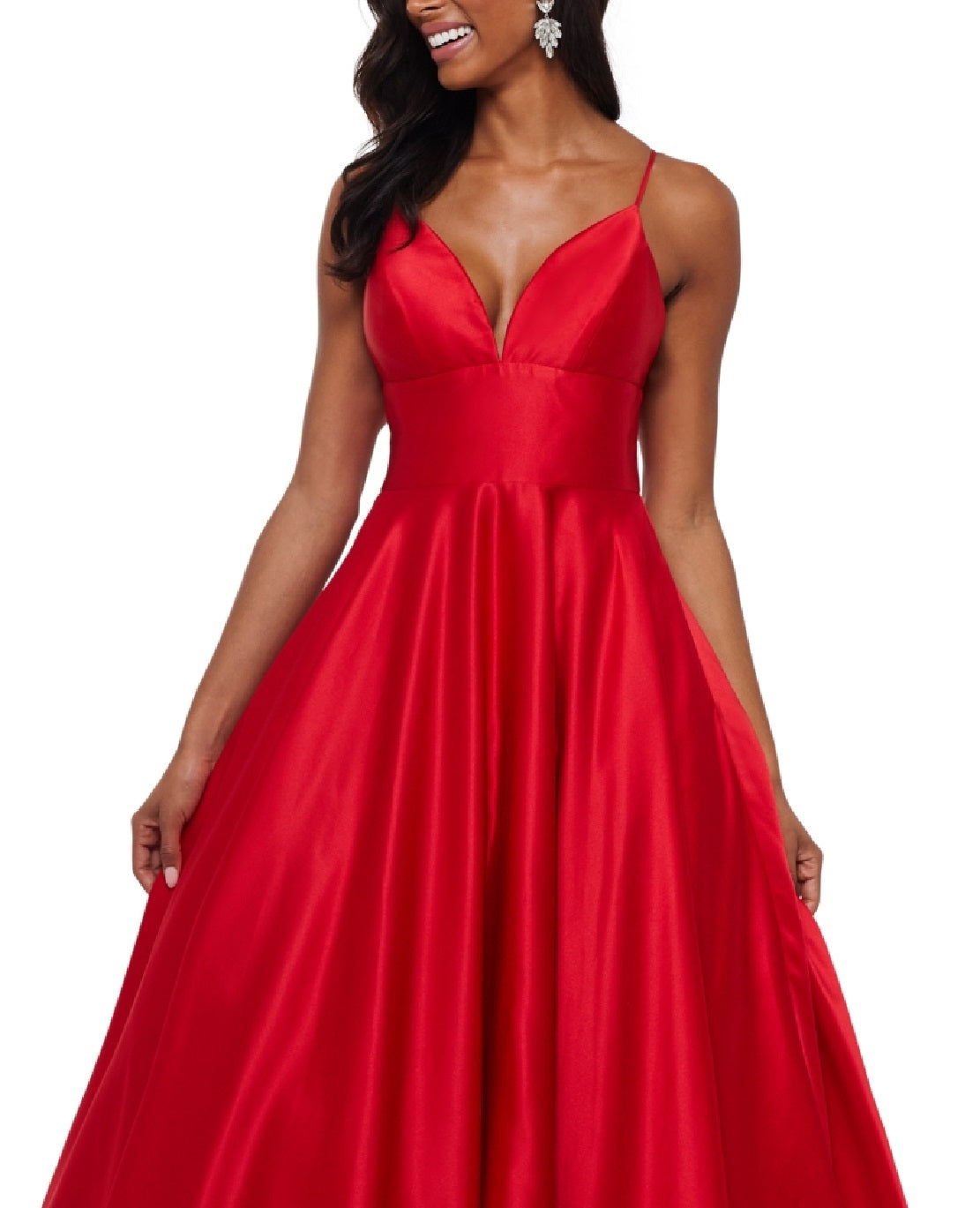 Betsy & Adam Women's Satin V Neck Ball Gown Red Size 2
