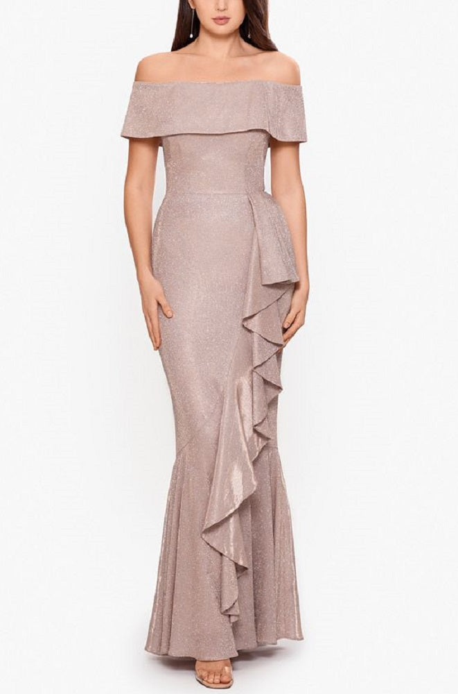 Betsy & Adam Women's Off The Shoulder Shimmer Gown Pink Size 10