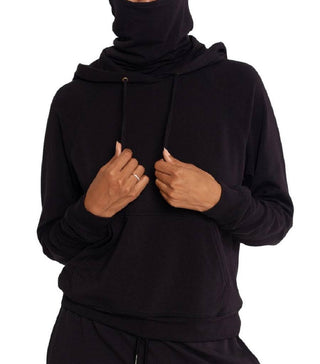 Betsy & Adam Women's Solid Built in Mask Hoodie Black Size Medium