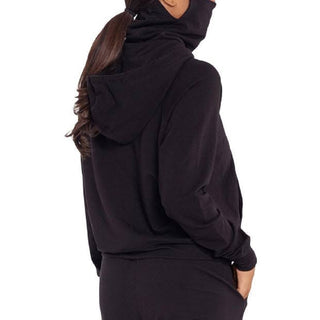 Betsy & Adam Women's Solid Built in Mask Hoodie Black Size Medium