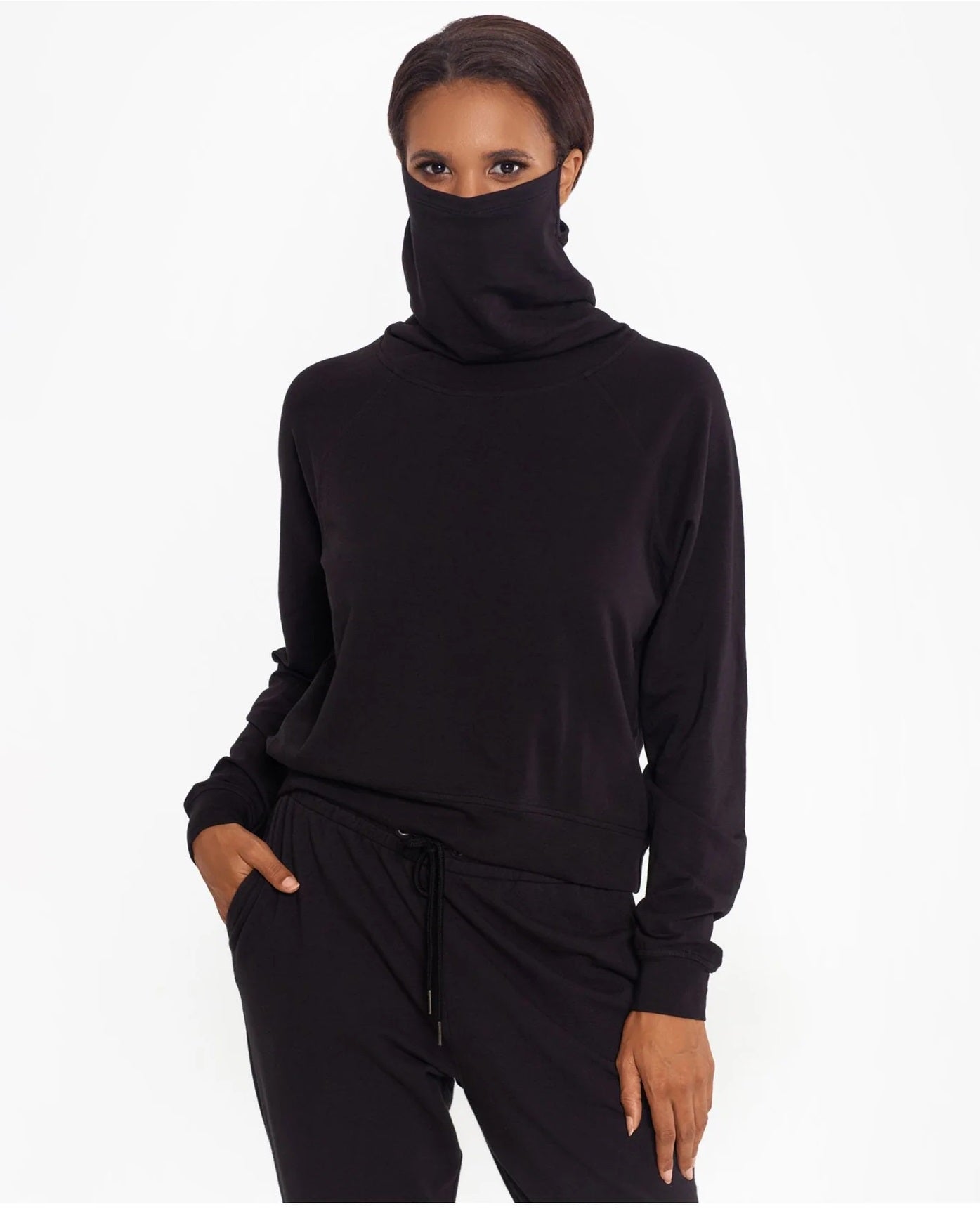 Betsy & Adam Women's Solid Built in Mask Hoodie Black Size Medium
