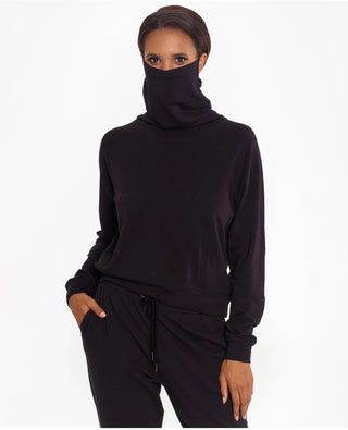 Betsy & Adam Women's Solid Built in Mask Hoodie Black Size Medium