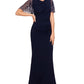 Betsy & Adam Women's Beaded Sleeve Gown Blue Size 4
