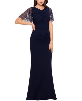 Betsy & Adam Women's Beaded Sleeve Gown Blue Size 4