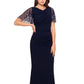 Betsy & Adam Women's Beaded Sleeve Gown Blue Size 4