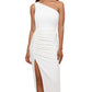 Betsy & Adam Women's One Shoulder Midi Dress White Size 12
