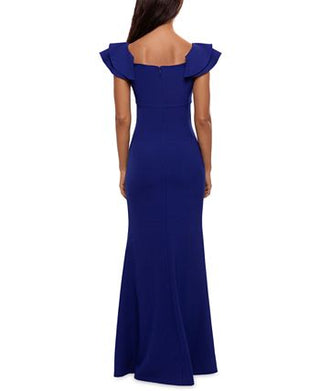 Betsy & Adam Women's Ruffled Strap Gown Blue Size 4