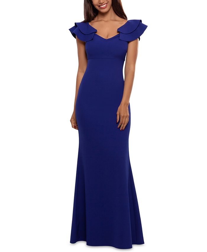 Betsy & Adam Women's Ruffled Strap Gown Blue Size 12