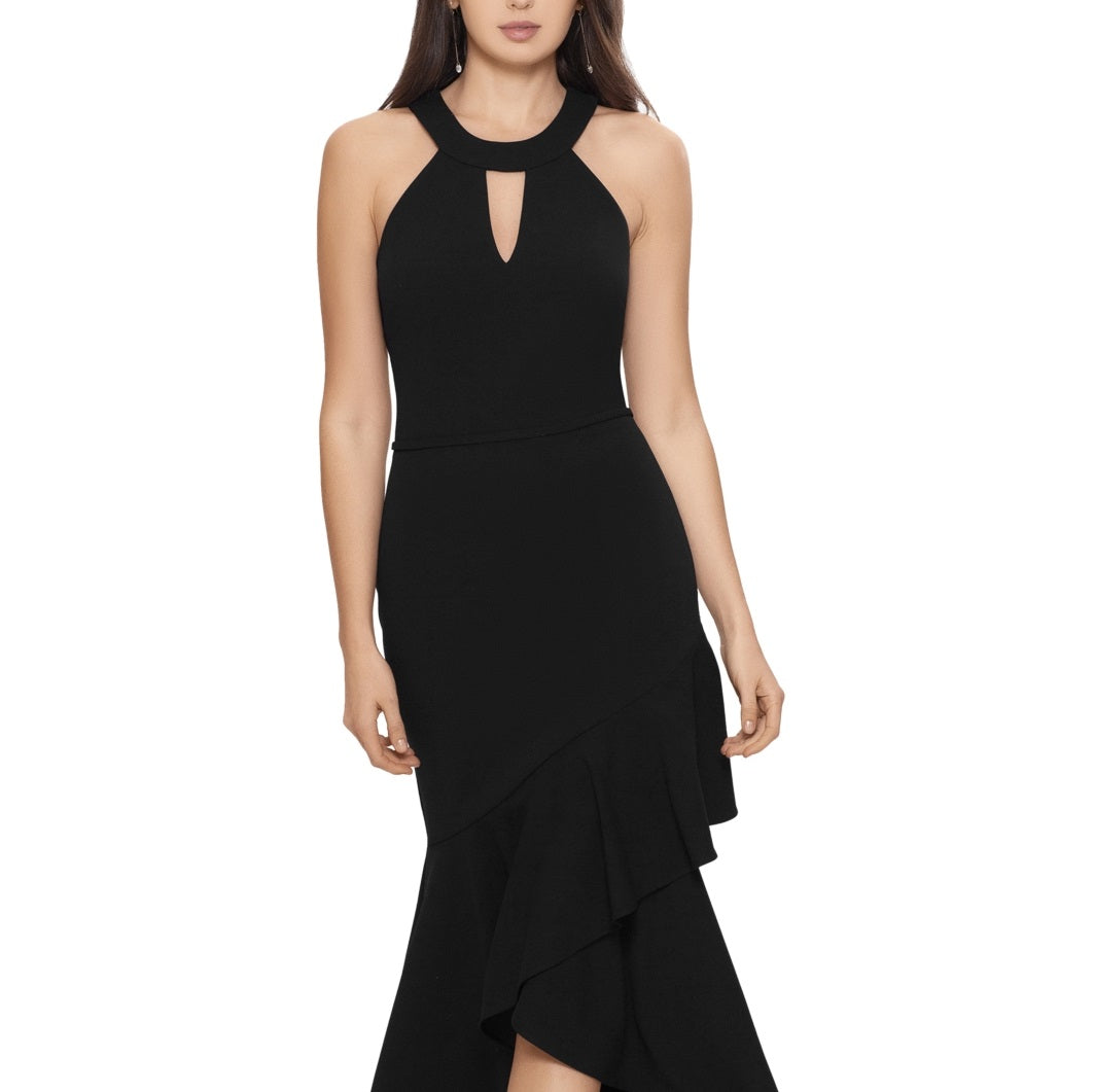 Betsy & Adam Women's Halter Keyhole Gown Black Size 8