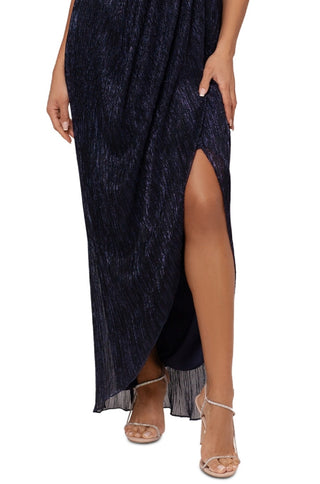 Betsy & Adam Women's Metallic Tulip Skirt Gown Blue Size 10