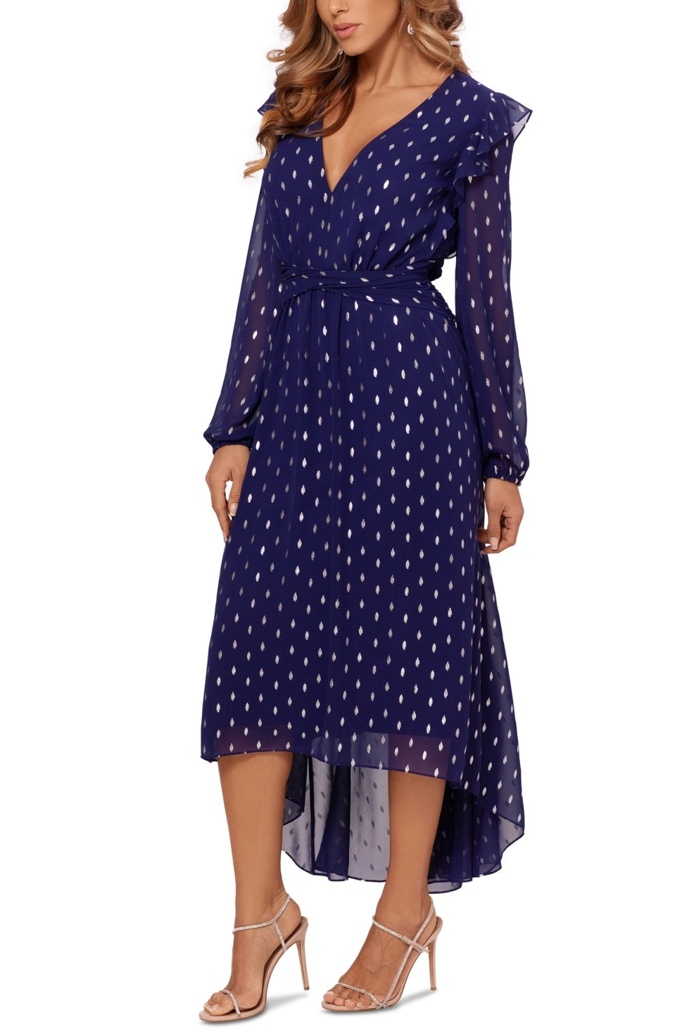 Betsy & Adam Women's Clip Dot Midi Dress Purple Size 6