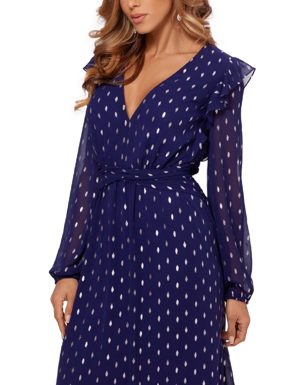 Betsy & Adam Women's Clip Dot Midi Dress Blue Size 8