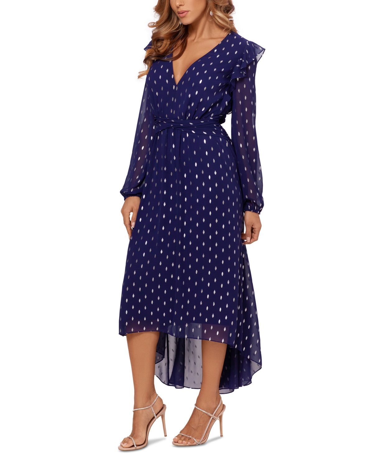 Betsy & Adam Women's Clip Dot Midi Dress Blue Size 8
