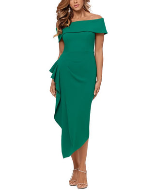 Betsy & Adam Women's Off the Shoulder Ruffle Dress Green Size 10
