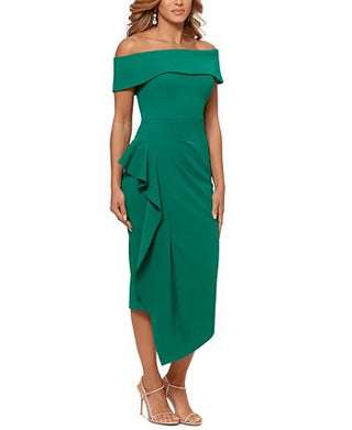 Betsy & Adam Women's Off the Shoulder Ruffle Dress Green Size 10