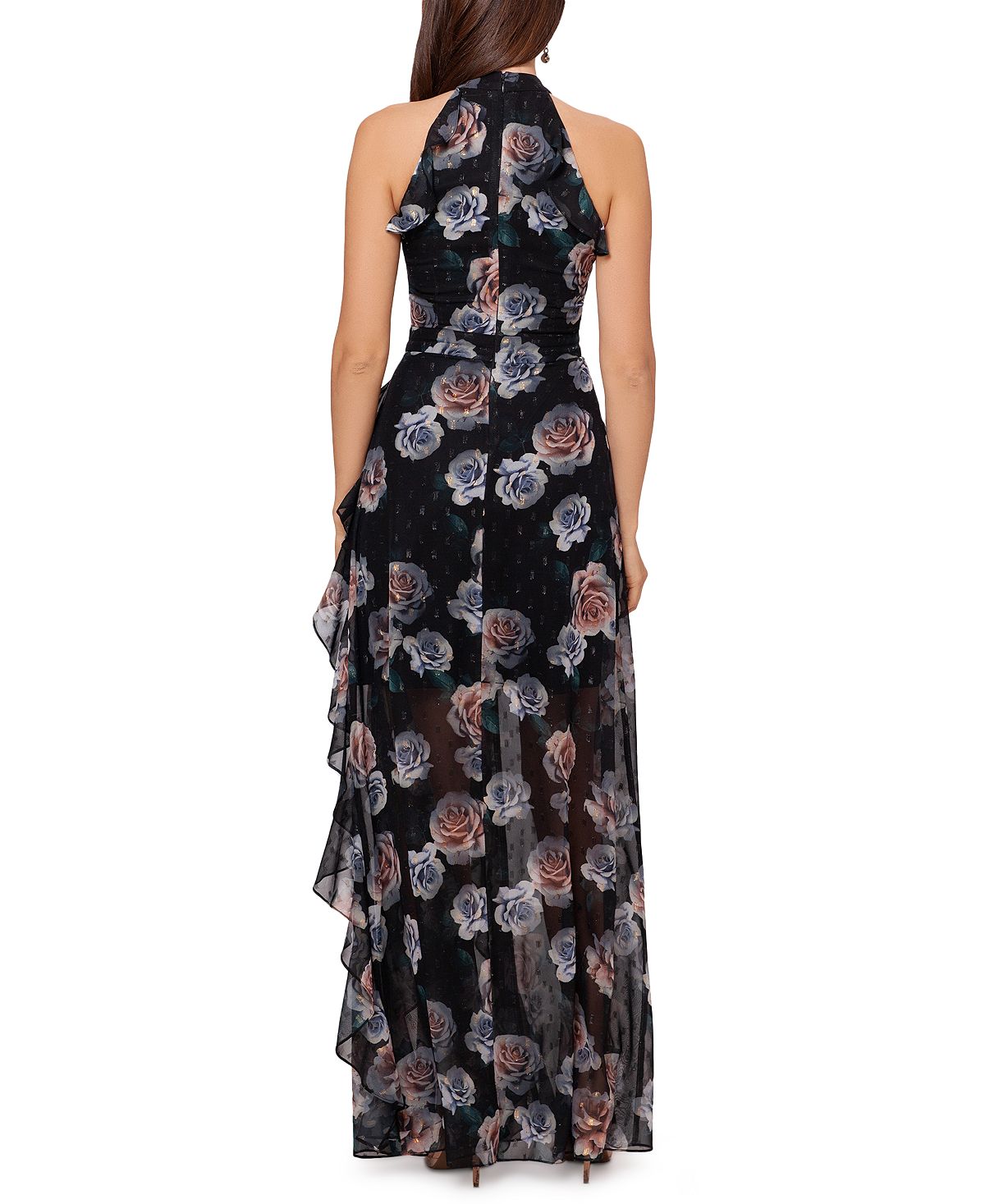 Betsy & Adam Women's Ruffled Halter Gown Black Size 10