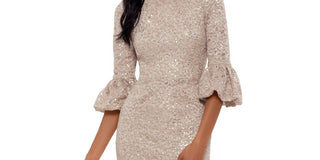 Betsy & Adam Women's Sequin Flare Sleeve Sheath Dress Gold Size 12